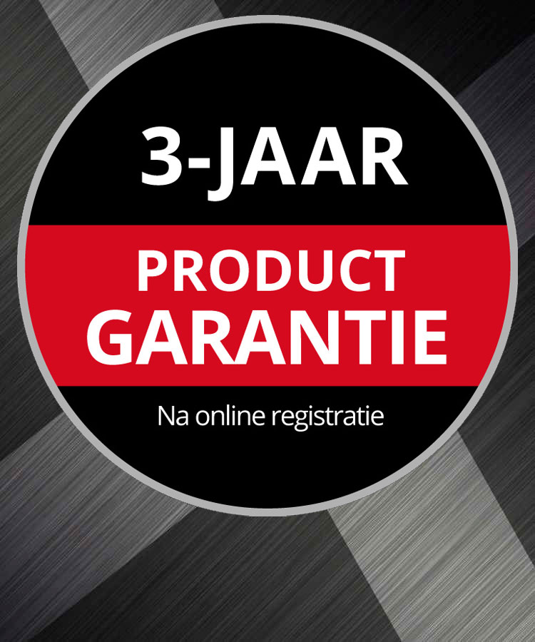 Round Warranty Logo with the text "3-Year Product Warranty, upon Online Registration" on a grey background.